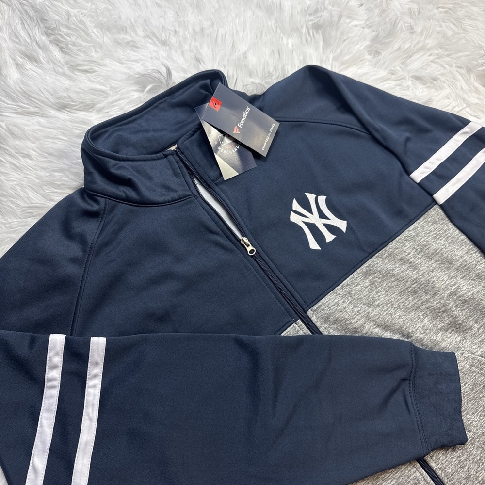 New York Yankees Full-Zip Jacket Men's Size 2XLT Tall‎ Gray Blue Embroidered NWT